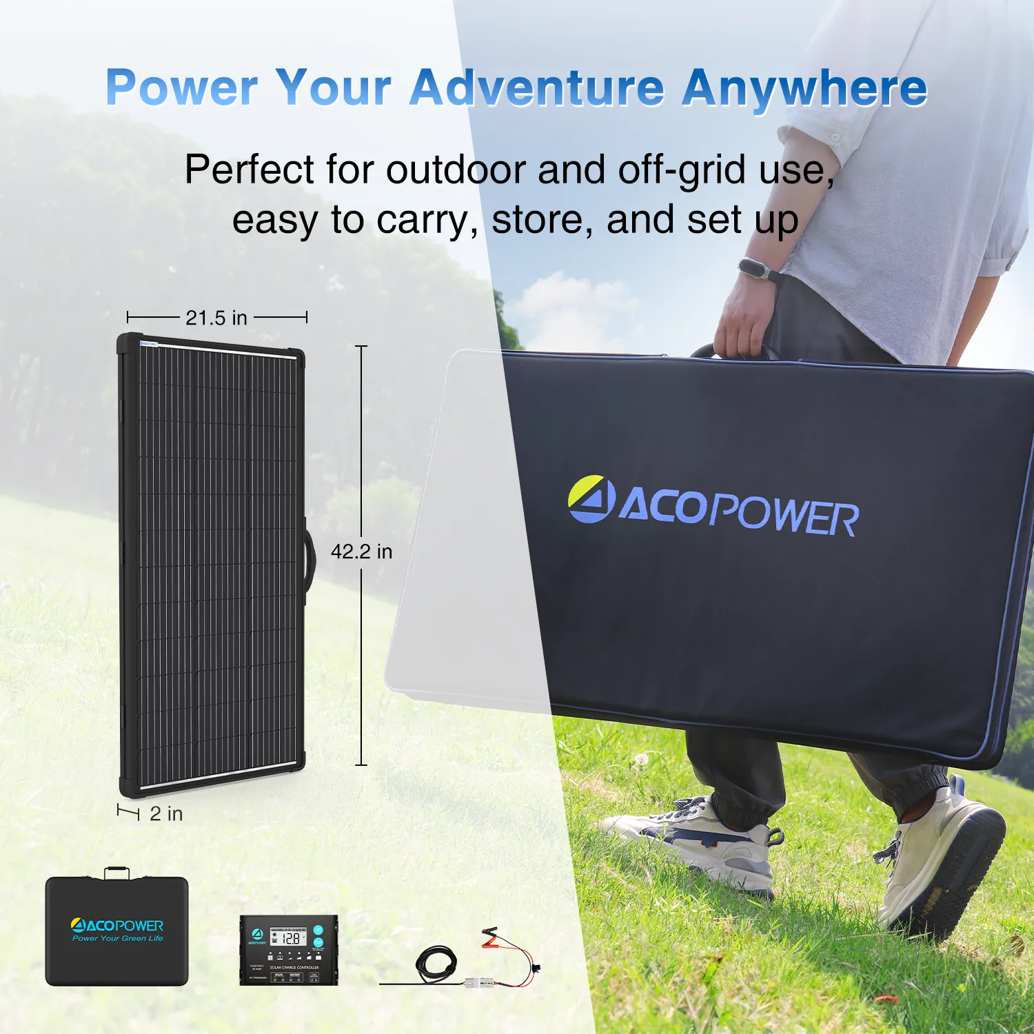 ACOPOWER kit solar portabil PLK 200W cu regulator 20A