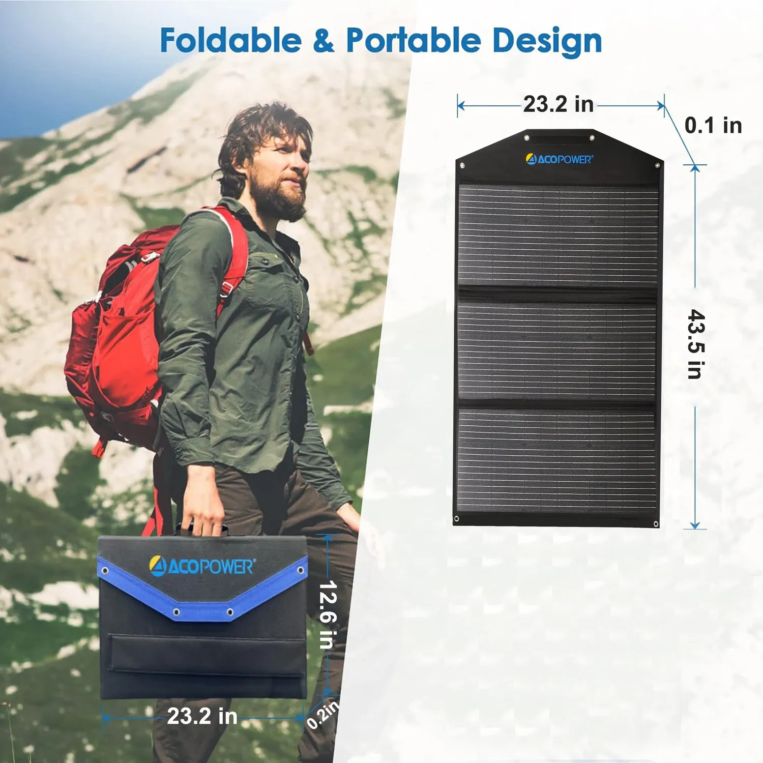 ACOPOWER 90W kit panou solar pliabil valiză fără regulator