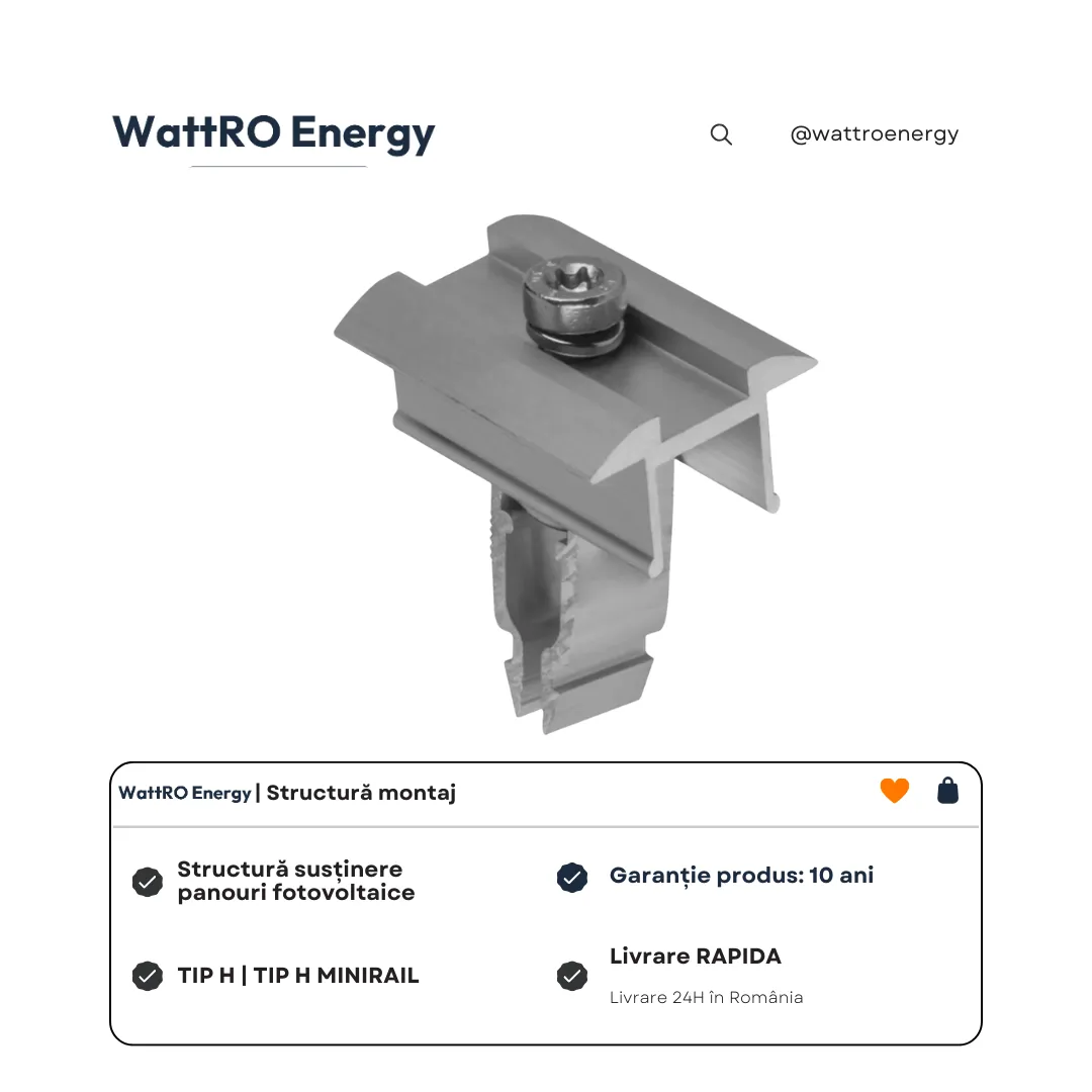 WattRO Energy Minirail Tip H clemă mijloc aluminiu