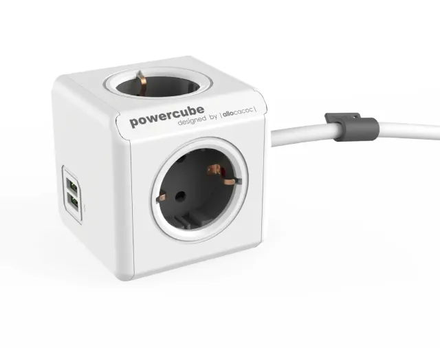PowerCube Extended Duo USB 3m prelungitor gri cu USB