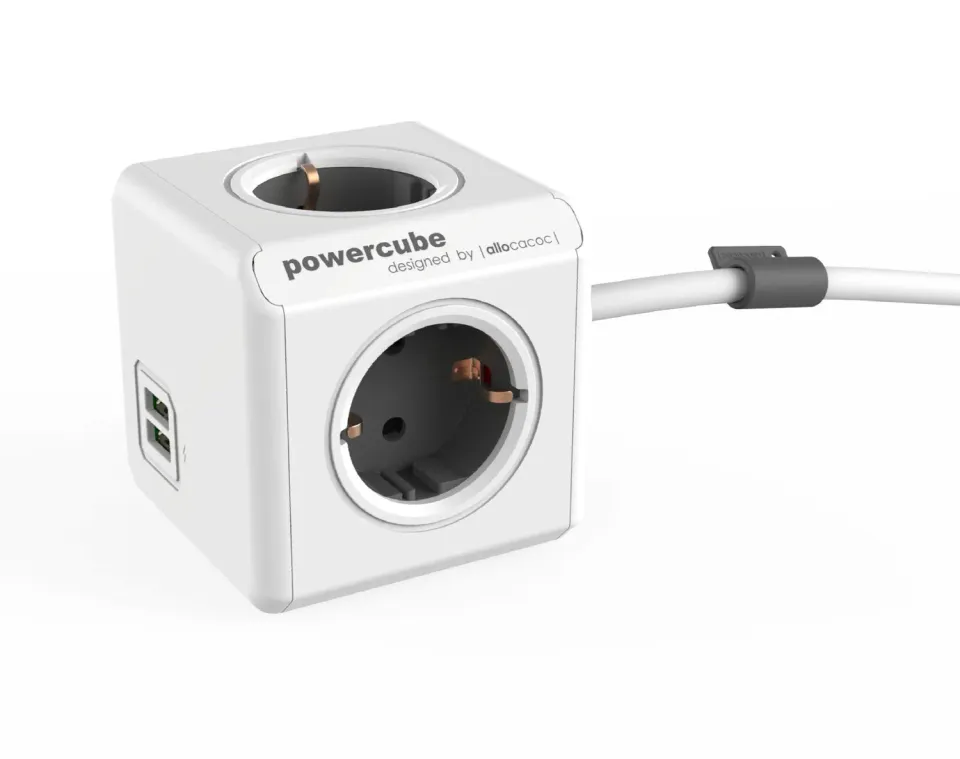 PowerCube Extended Duo USB 3m prelungitor gri cu USB