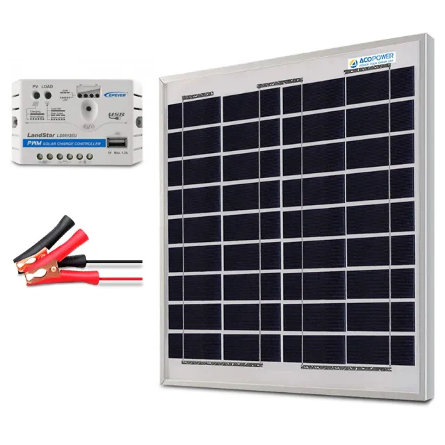 ACOPOWER Kit Panou Solar 15W 12V + Controller 5A