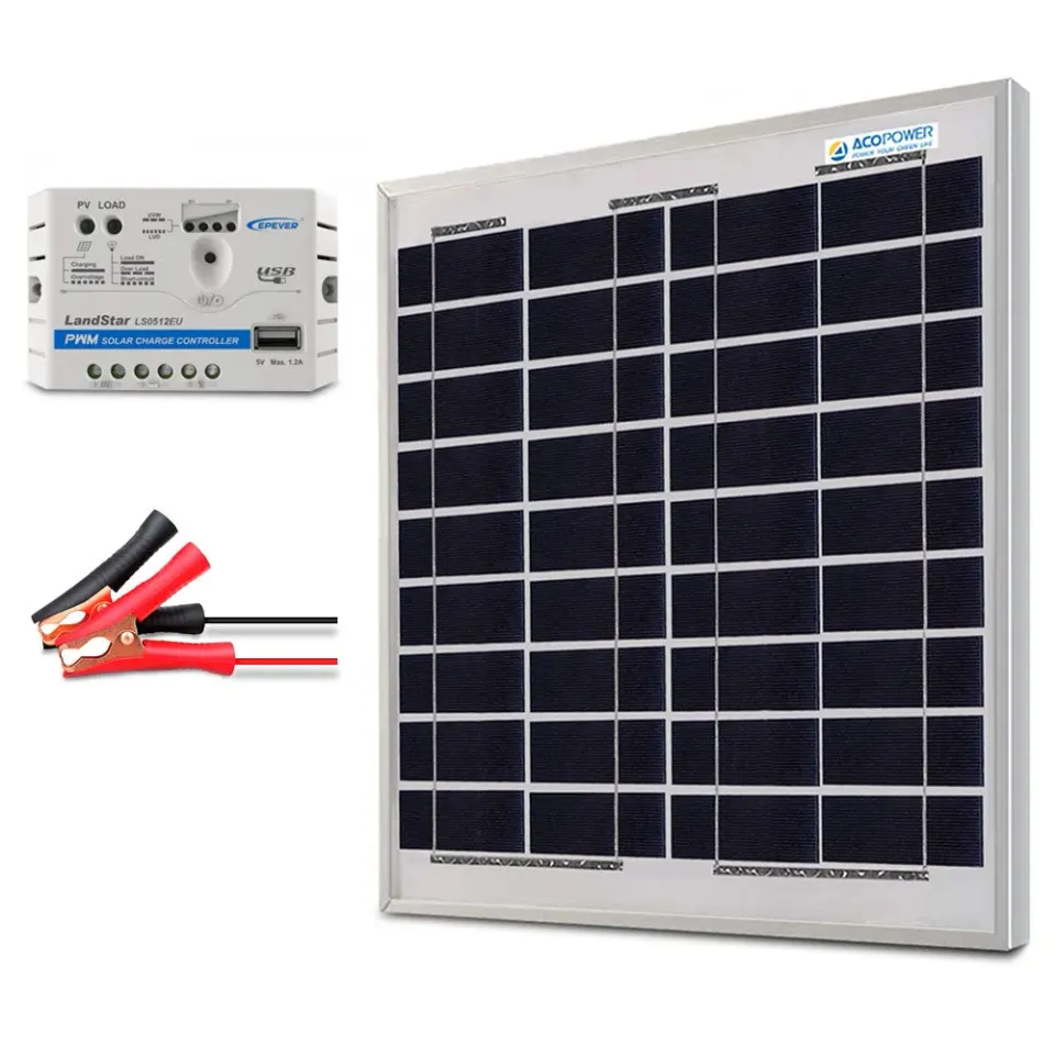 ACOPOWER Kit Panou Solar 15W 12V + Controller 5A