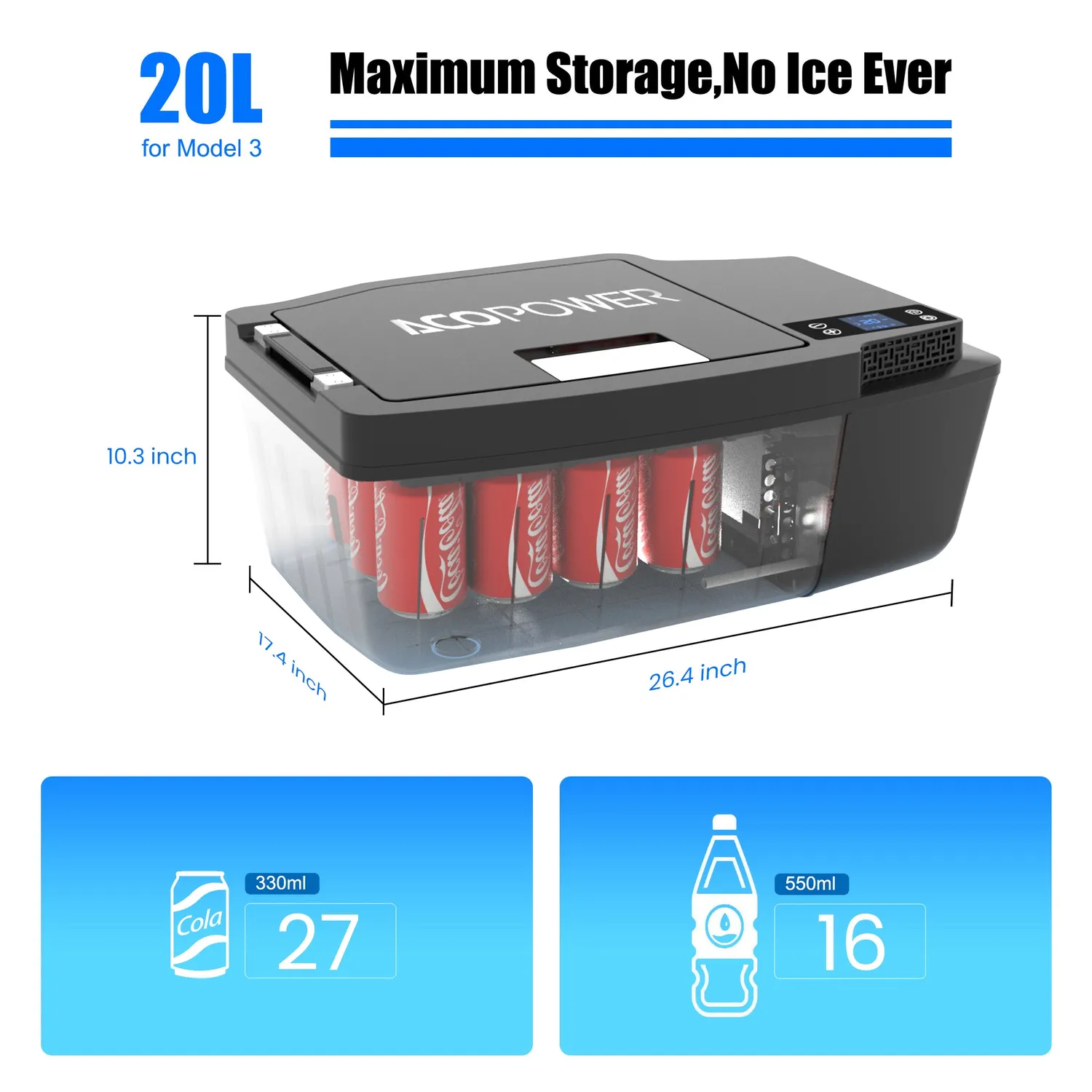 TesFridge Congelator auto Model 3 lada 20L pentru Tesla