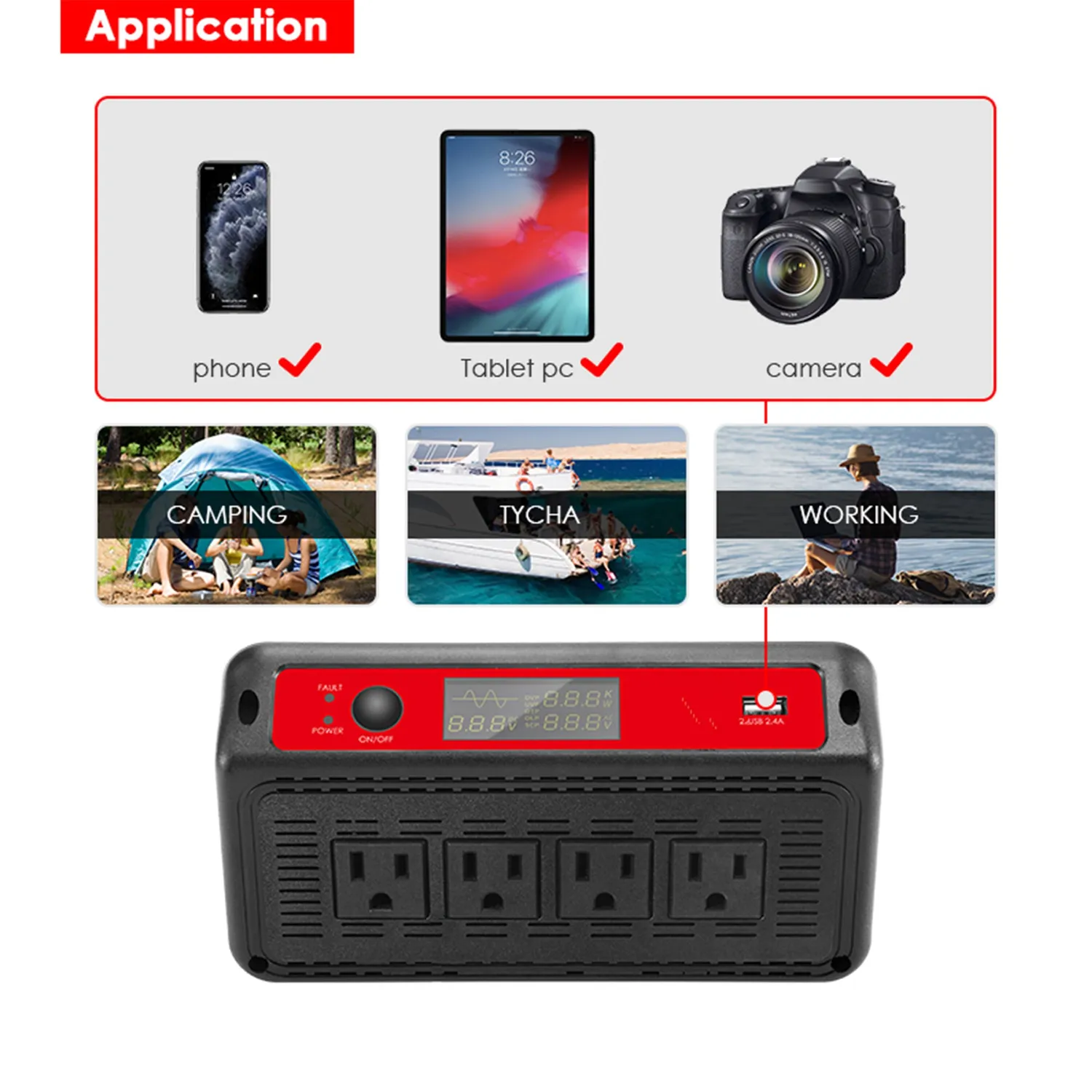 ACOPOWER invertor auto 1500W 12V c.c. - 110V c.a. putere mare