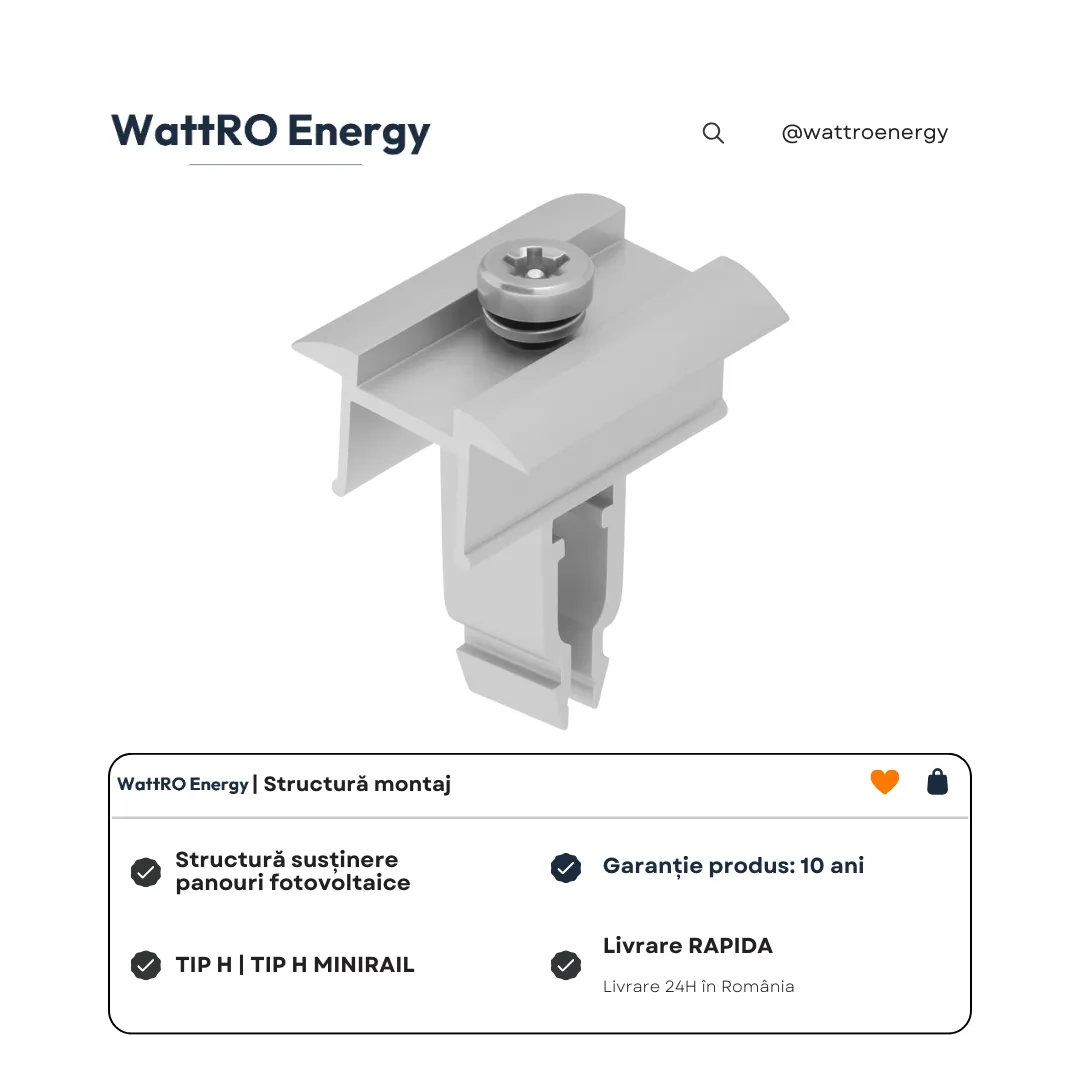 WattRO Energy Minirail Tip H clemă mijloc aluminiu