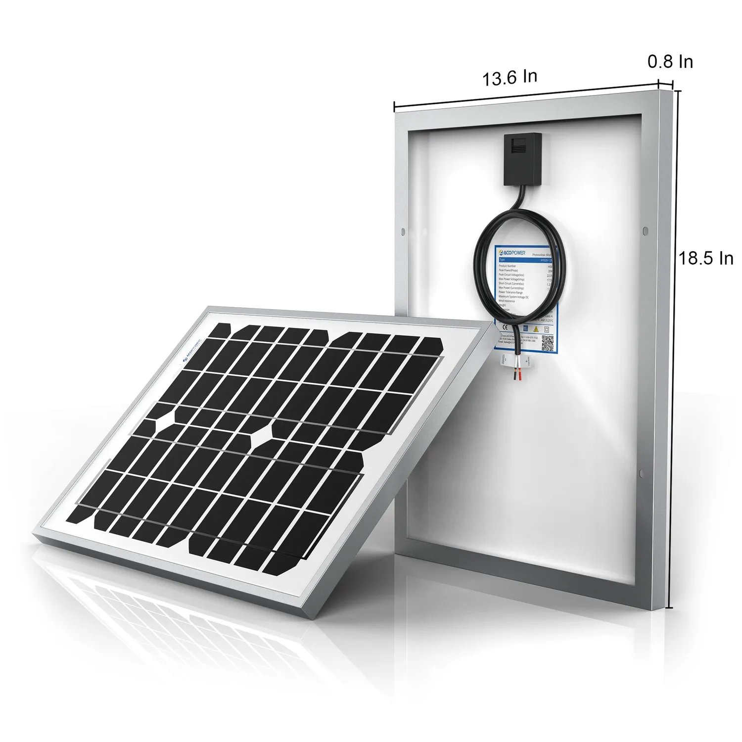 ACOPOWER 20W 12V panou solar monocristalin IP65