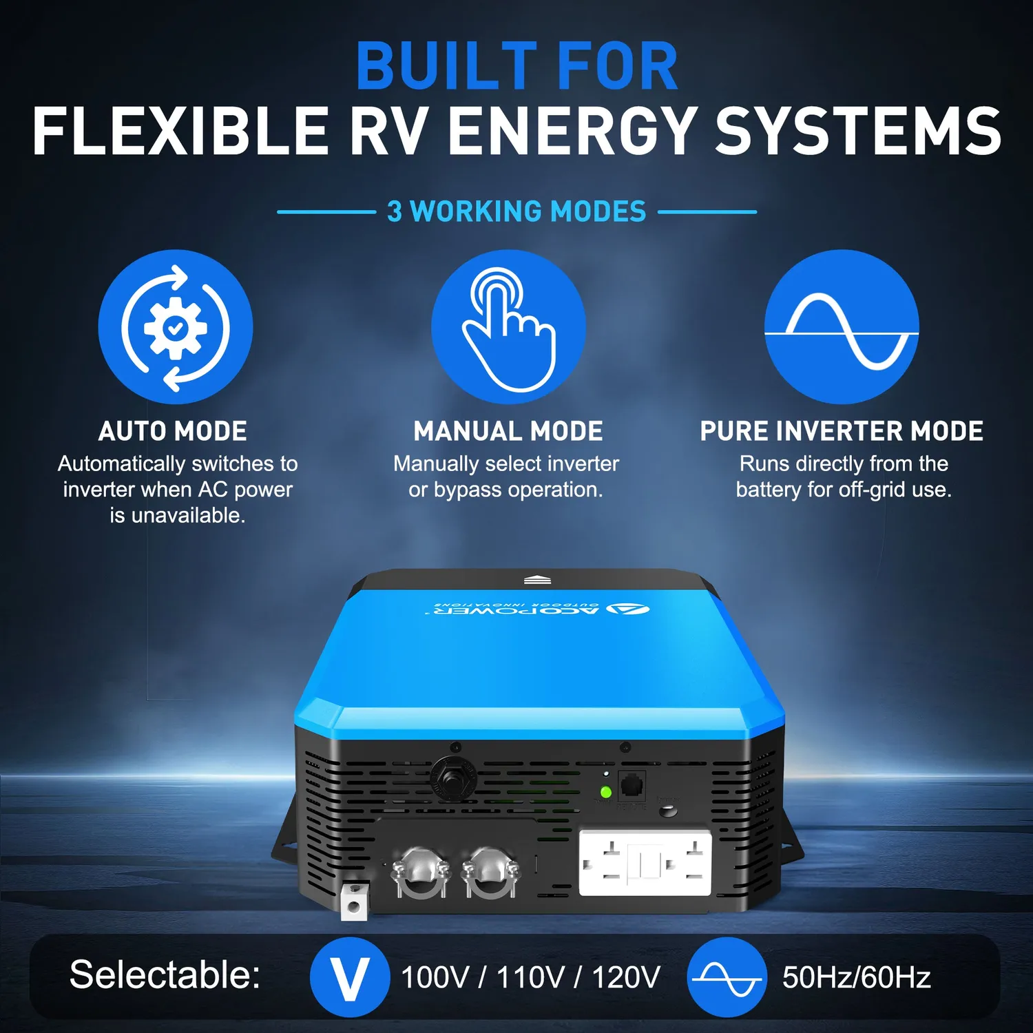 ACOPOWER 3000W invertor sinusoidal pur 12V la 120V cu transfer