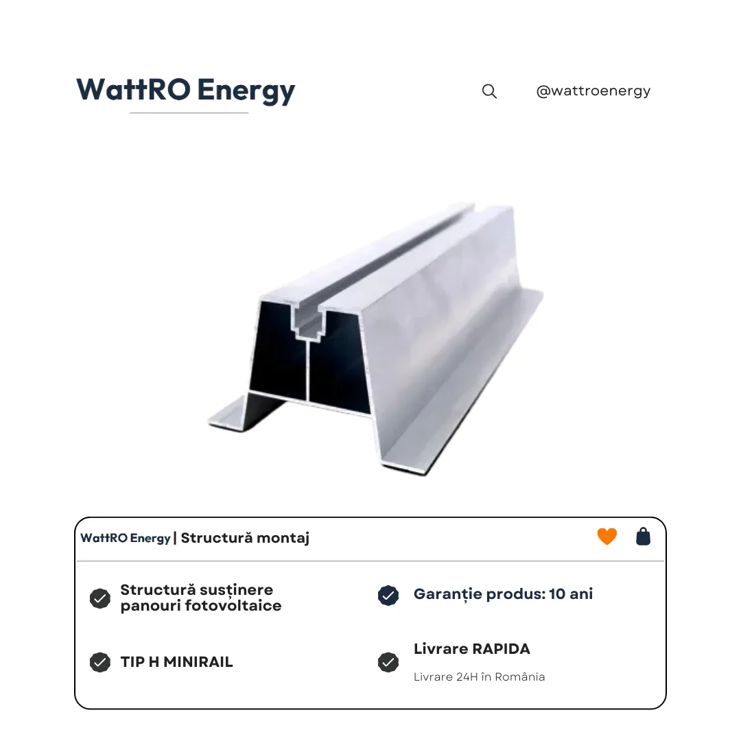 WattRO Energy Minirail Tip H șină 330x70 mm aluminiu