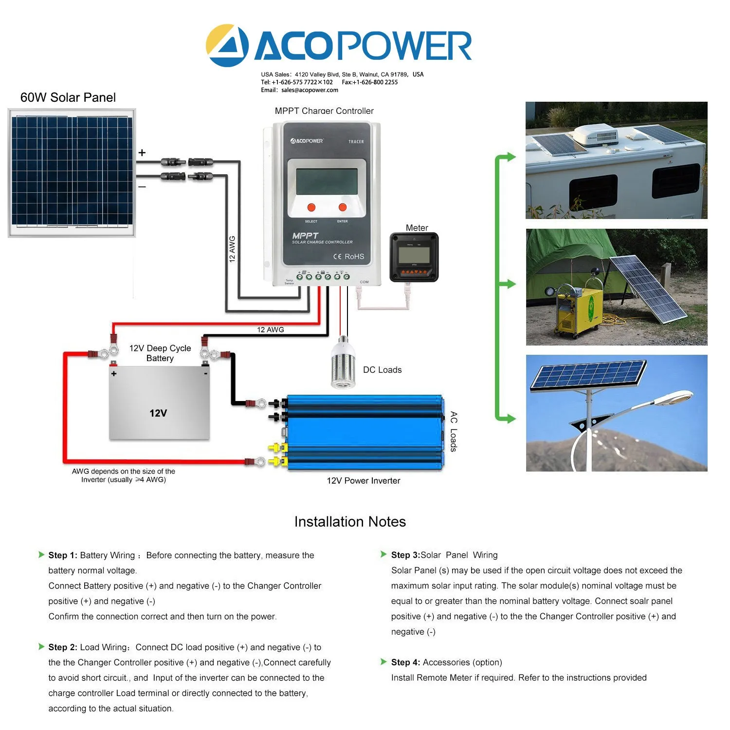 ACOPOWER 60W 12V kit panou solar policristalin