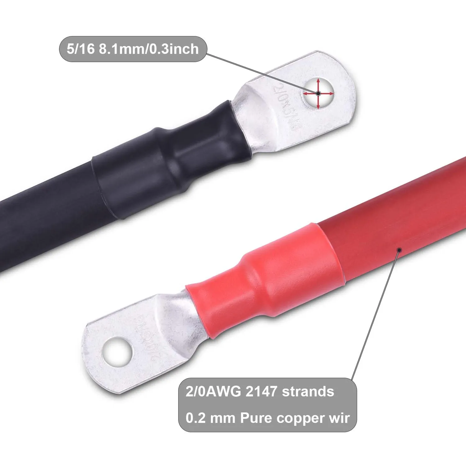 ACOPOWER cablu baterie 2/0 AWG papuci 5/16" flexibil