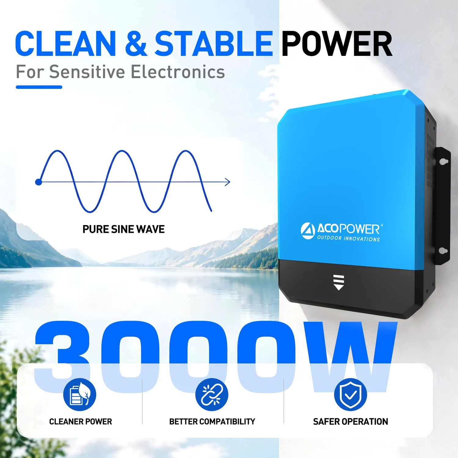 ACOPOWER 3000W invertor sinusoidal pur 12V la 120V cu transfer