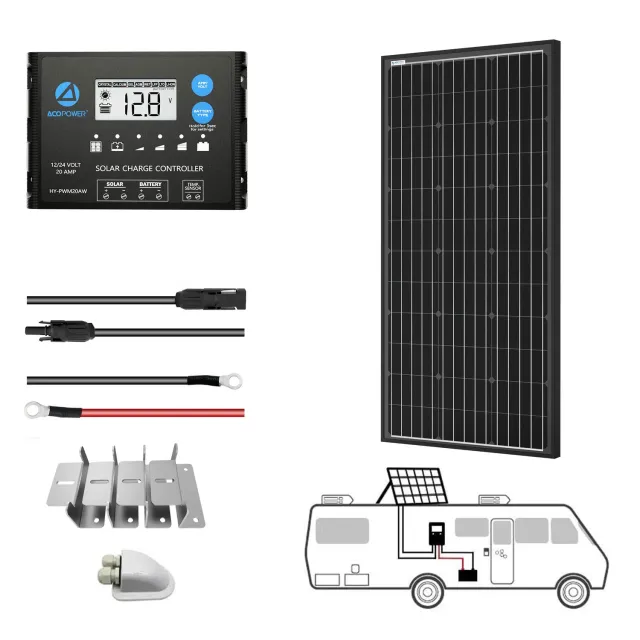 ACOPOWER 1x200W kit solar rulotă PWM 20A mono