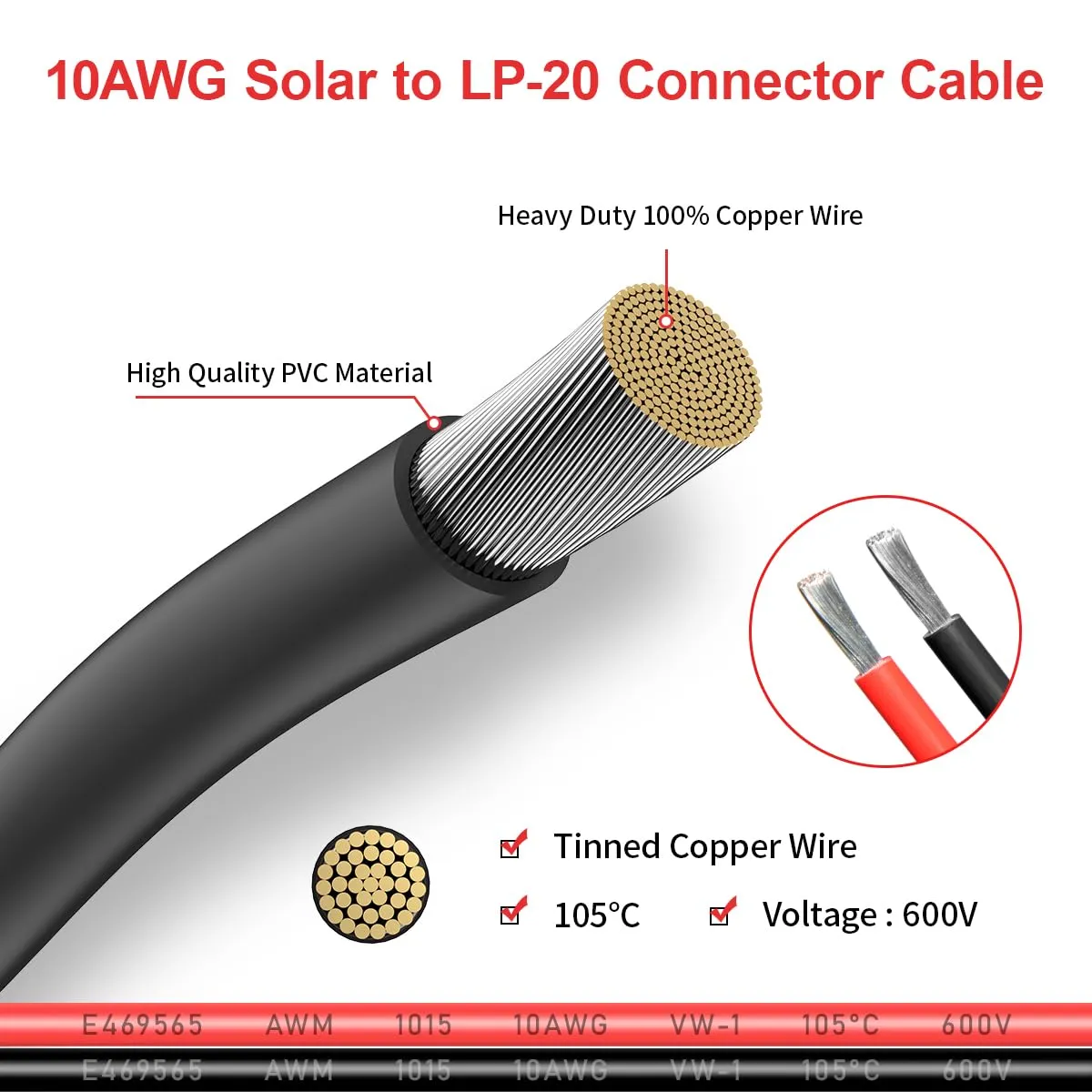 ACOPOWER adaptor solar conector circular 2 pini 1m