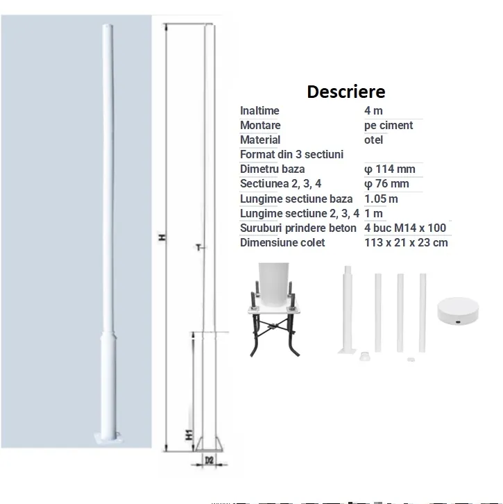 Rom Cablu All in One lampa stradala solara set cu stalp
