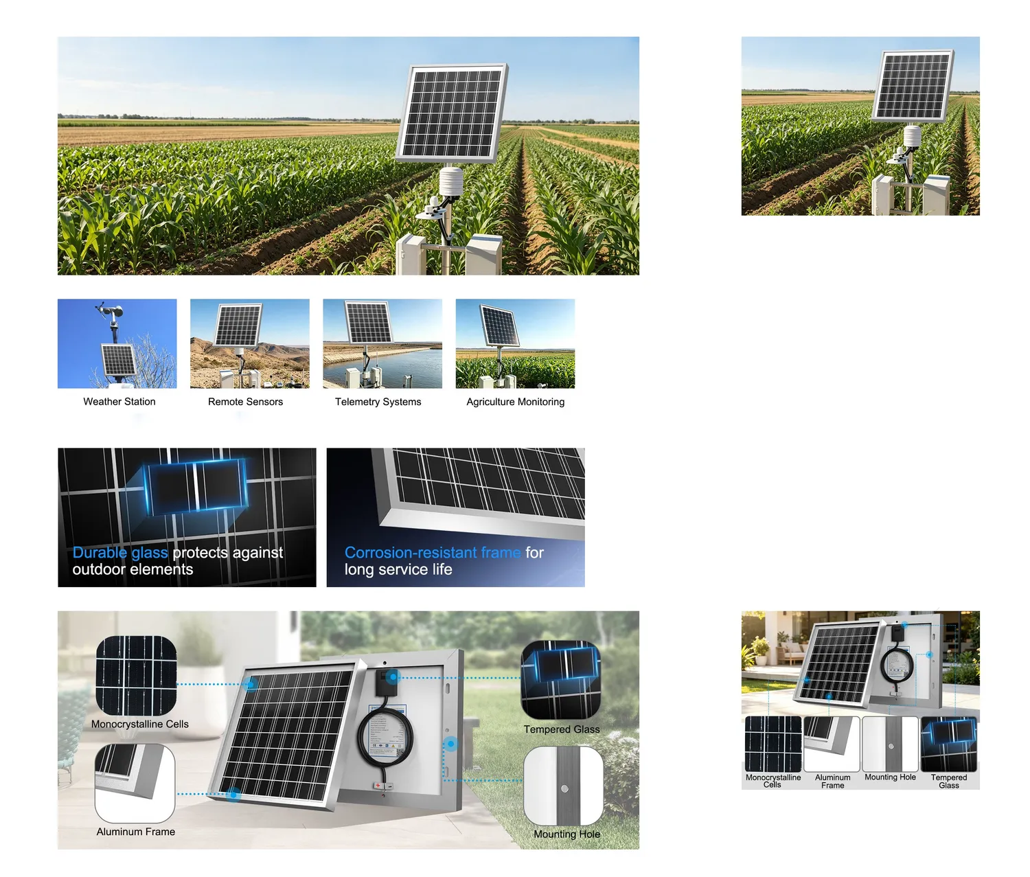 ACOPOWER panou solar 10W 24V monocristalin IP67