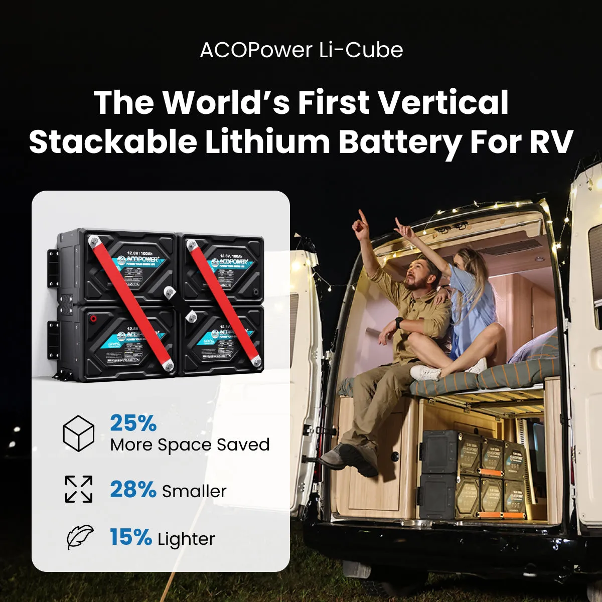 ACOPOWER baterie Li-Cube 100Ah litiu rulotă 1 buc