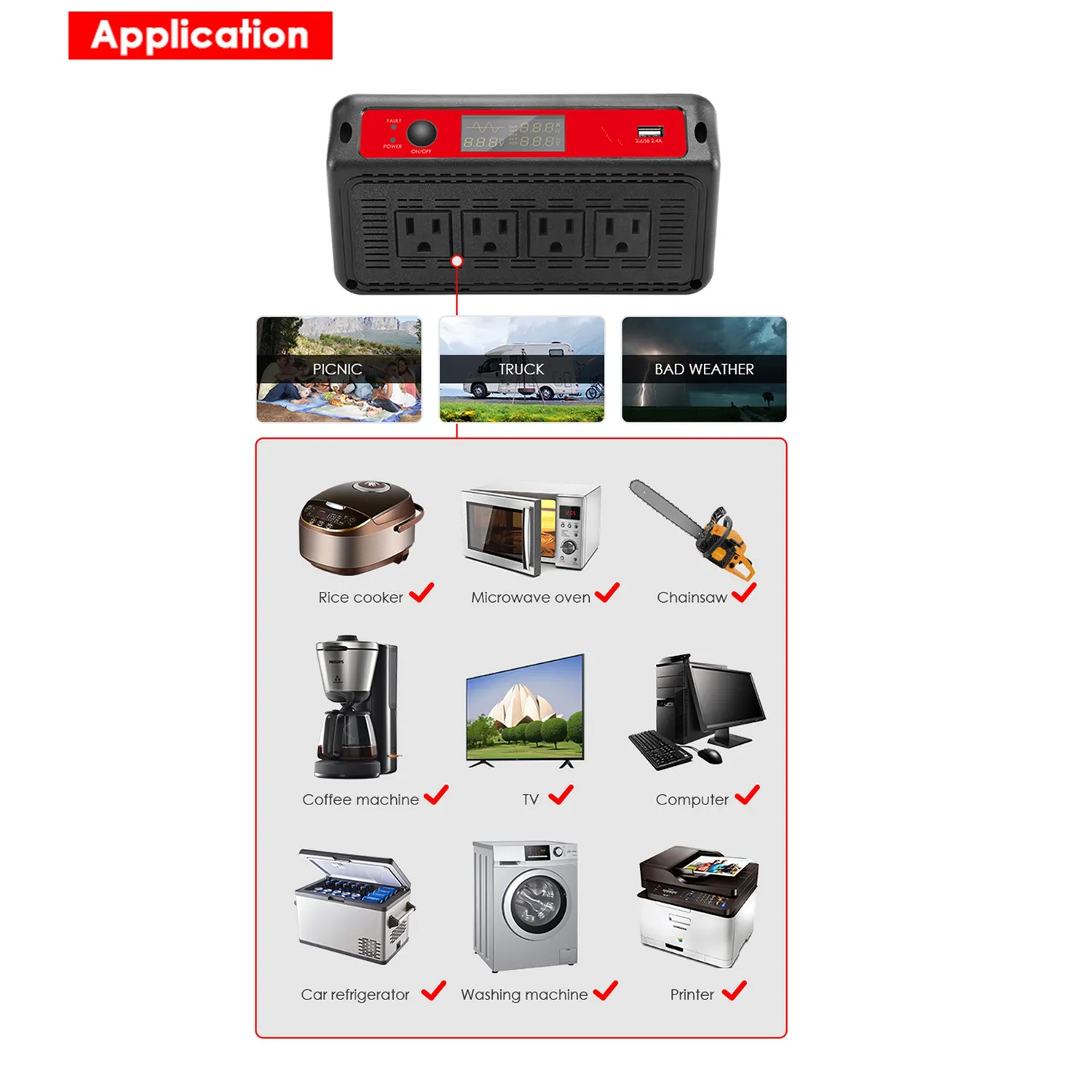ACOPOWER invertor auto 1500W 12V c.c. - 110V c.a. putere mare