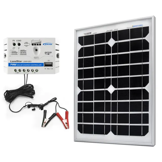 ACOPOWER kit solar 20W 12V controller 5A cu clești