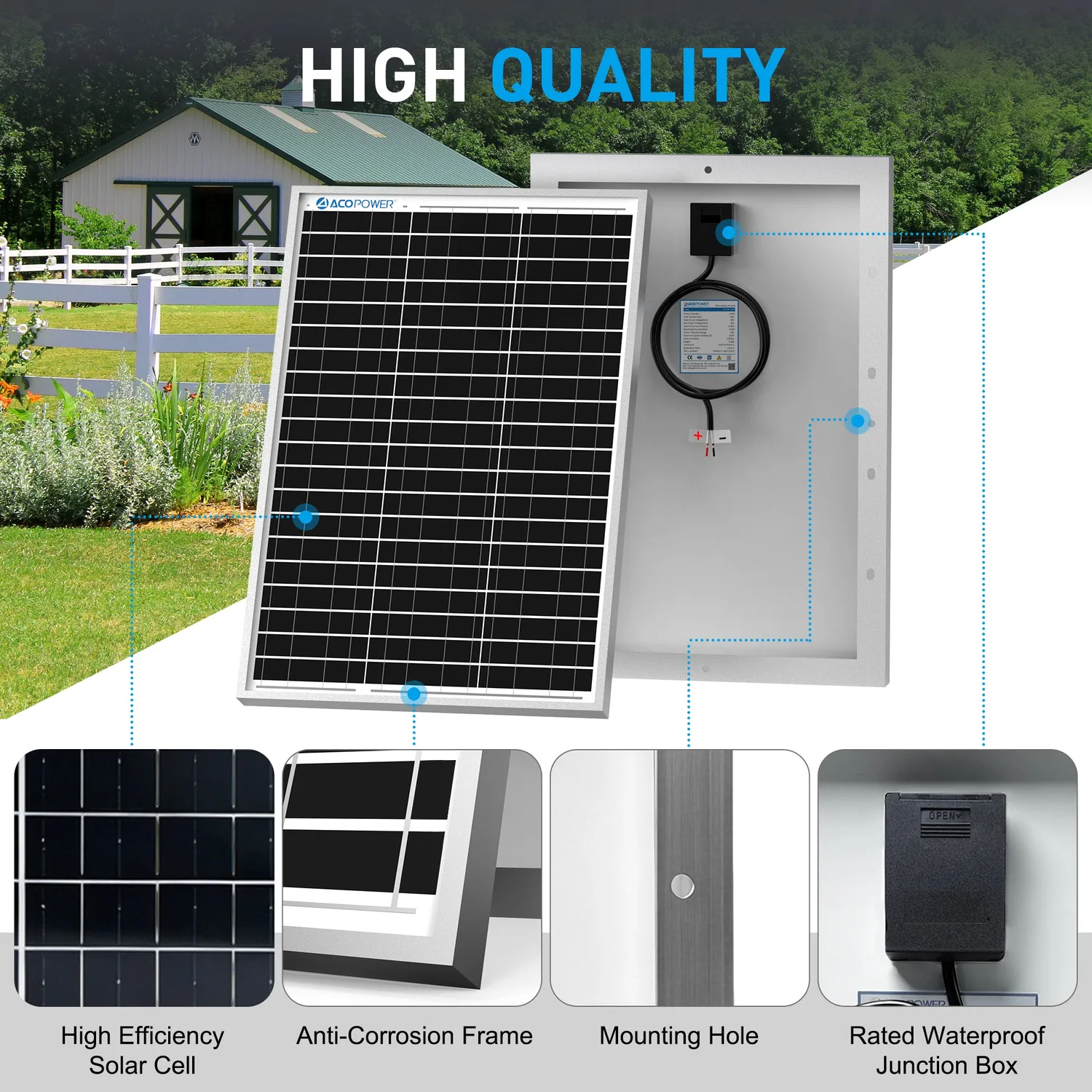 Panou solar ACOPOWER HY030-24M 30W 24V monocristalin