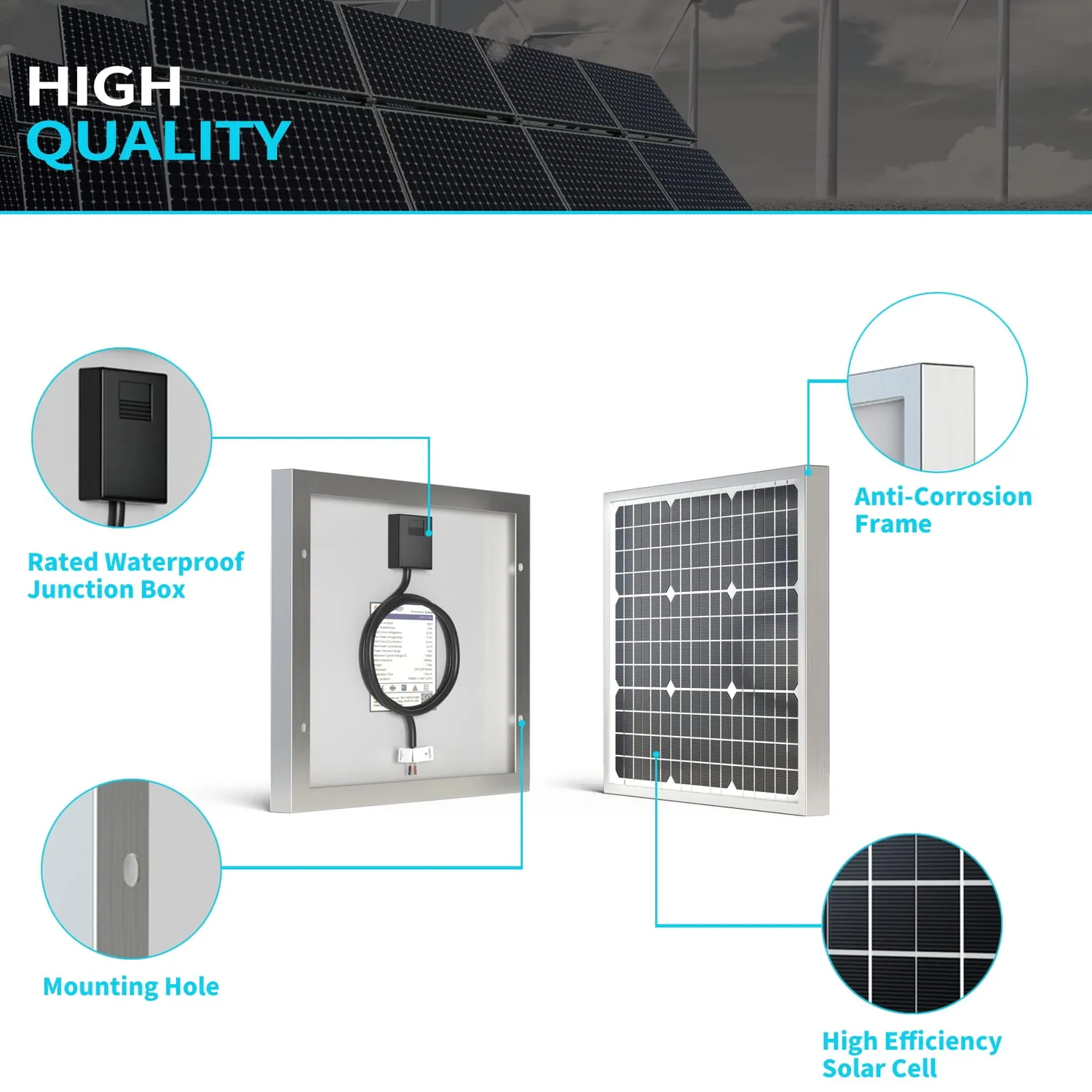 ACOPOWER panou solar 50W 12V monocristalin rigid IP65