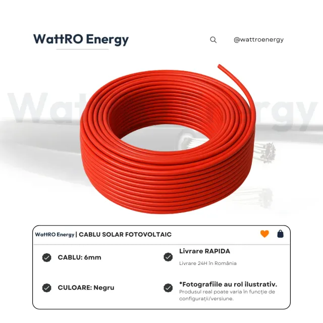 WattRO Energy cablu solar 6mm rosu la metru