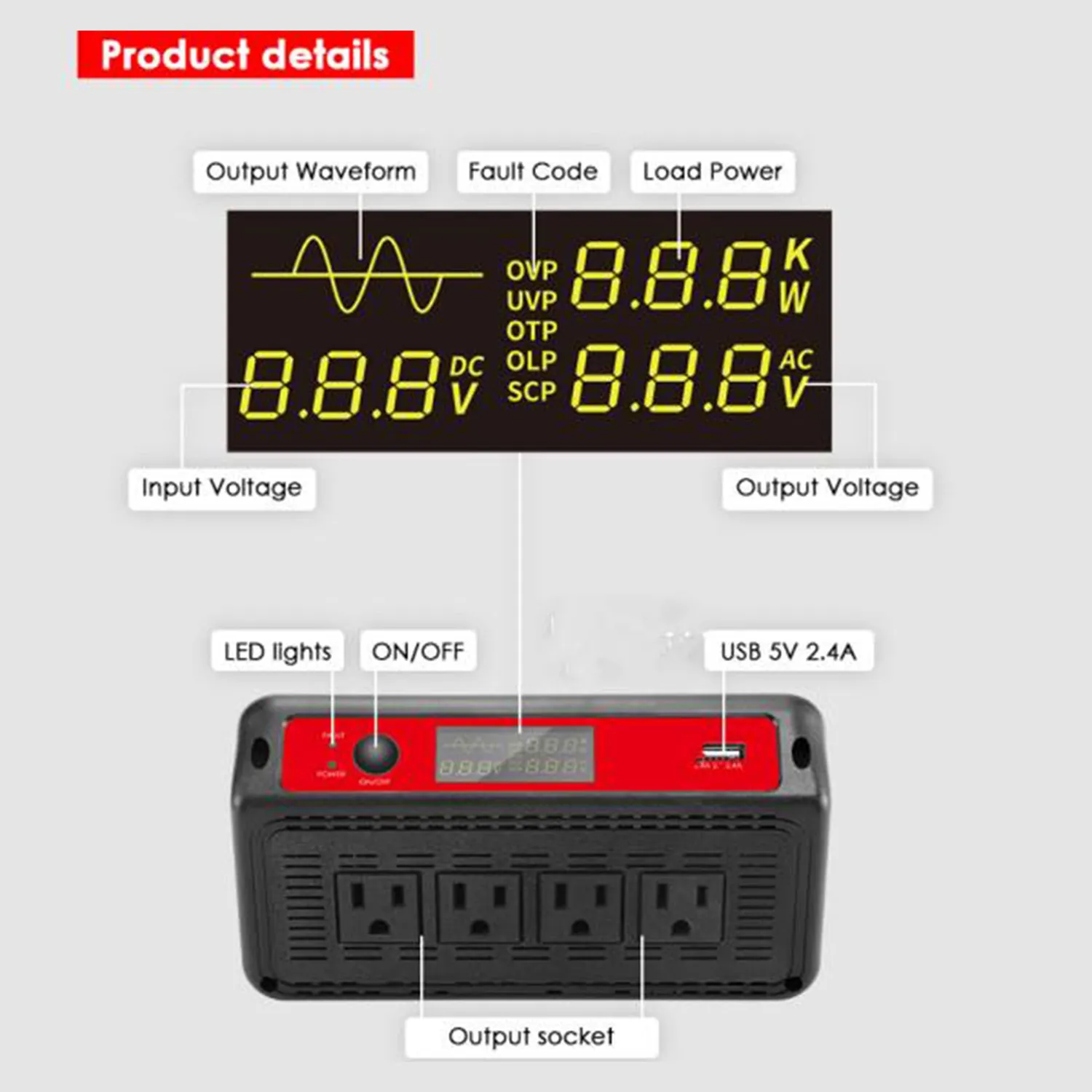 ACOPOWER invertor auto 1500W 12V c.c. - 110V c.a. putere mare
