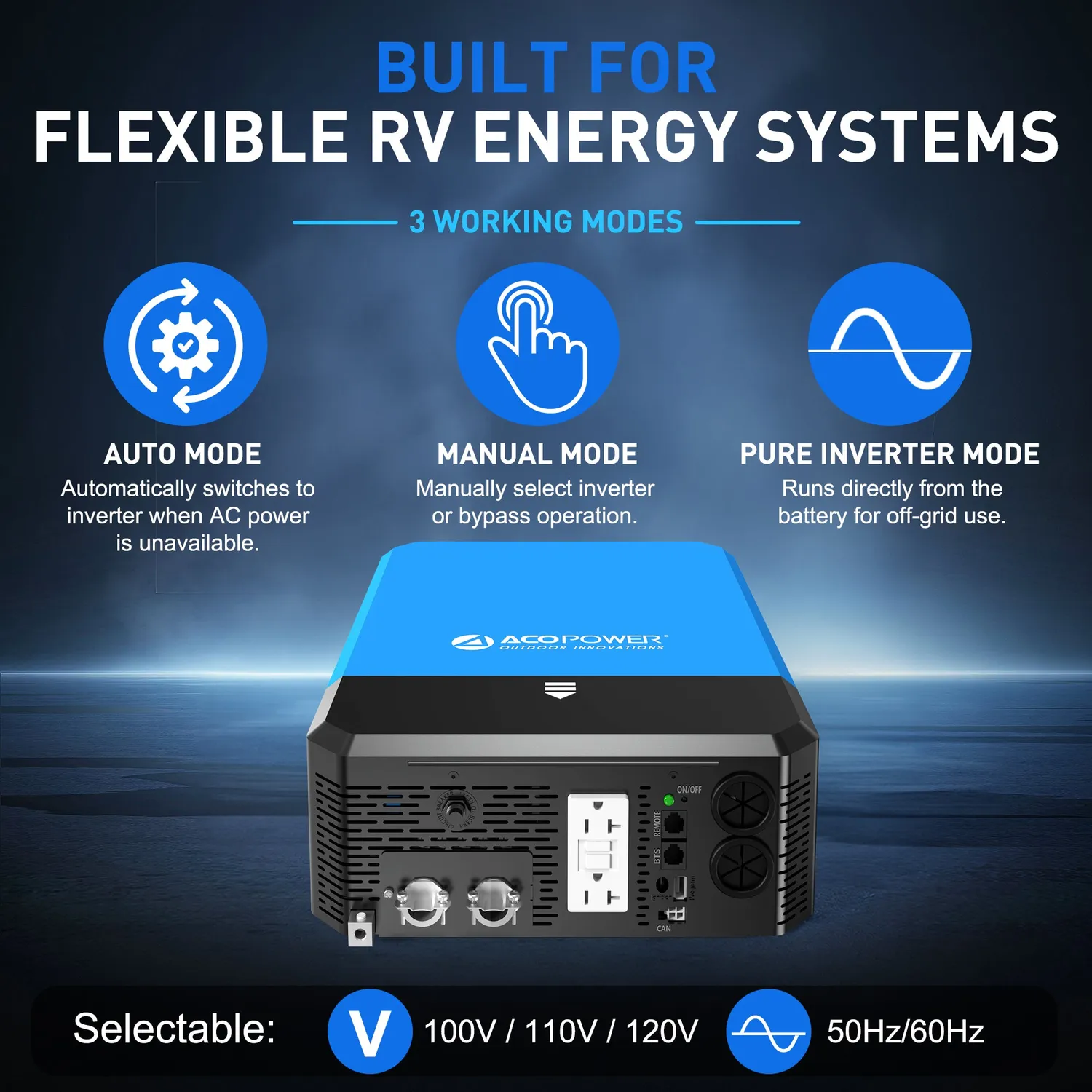 ACOPOWER Invertor cu Încărcător 3000W 12V Sinus Pur