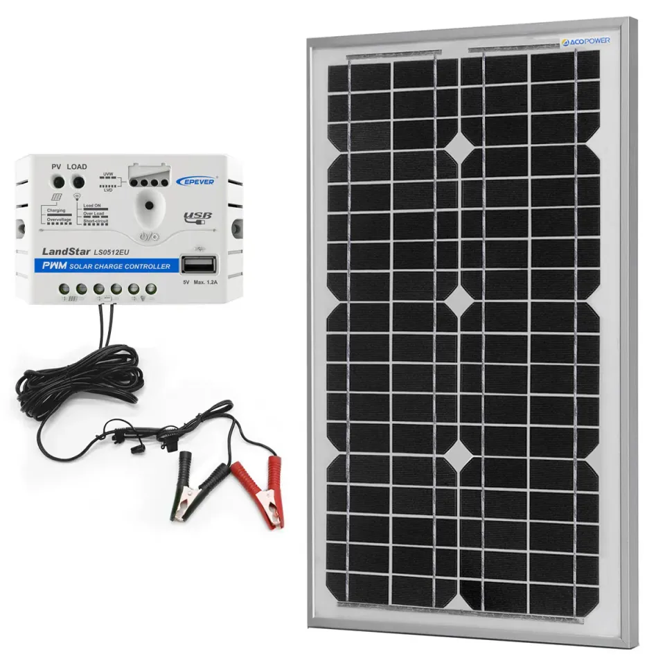 ACOPOWER Kit solar 30W 12V panou monocristalin cu controler 5A