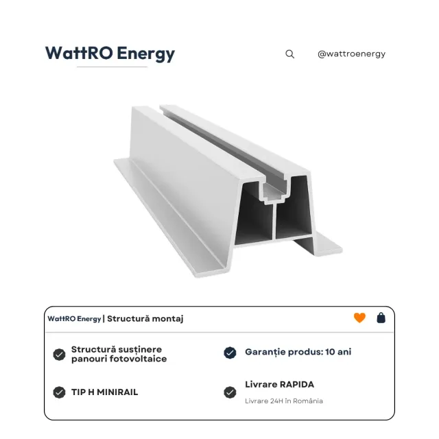 WattRO Energy Minirail Tip H șină 330x70 mm aluminiu