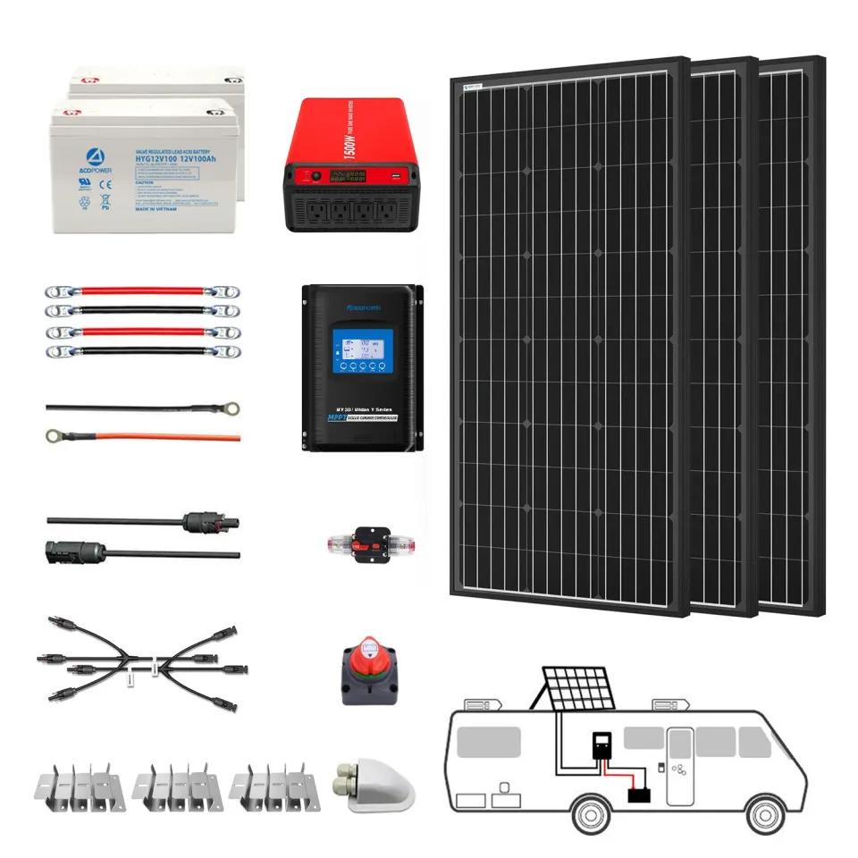 ACOPOWER kit solar 300W mono RV cu invertor 1500W complet