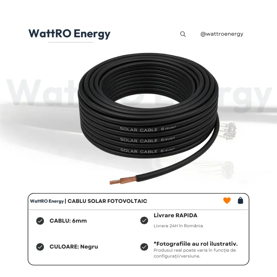 WattRO Energy cablu solar 6mm negru la metru 6 mm²