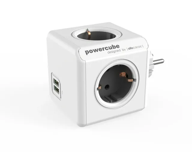 PowerCube Original Duo USB priza protectie supratensiune gri