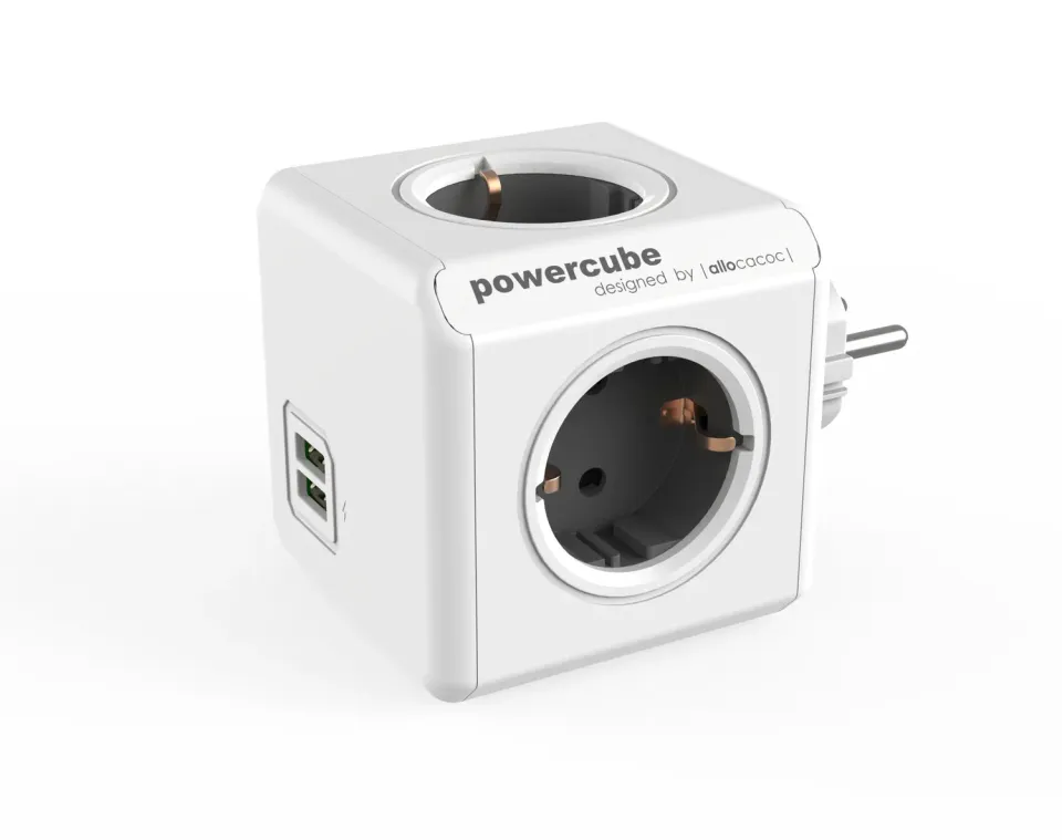 PowerCube Original Duo USB priza protectie supratensiune gri