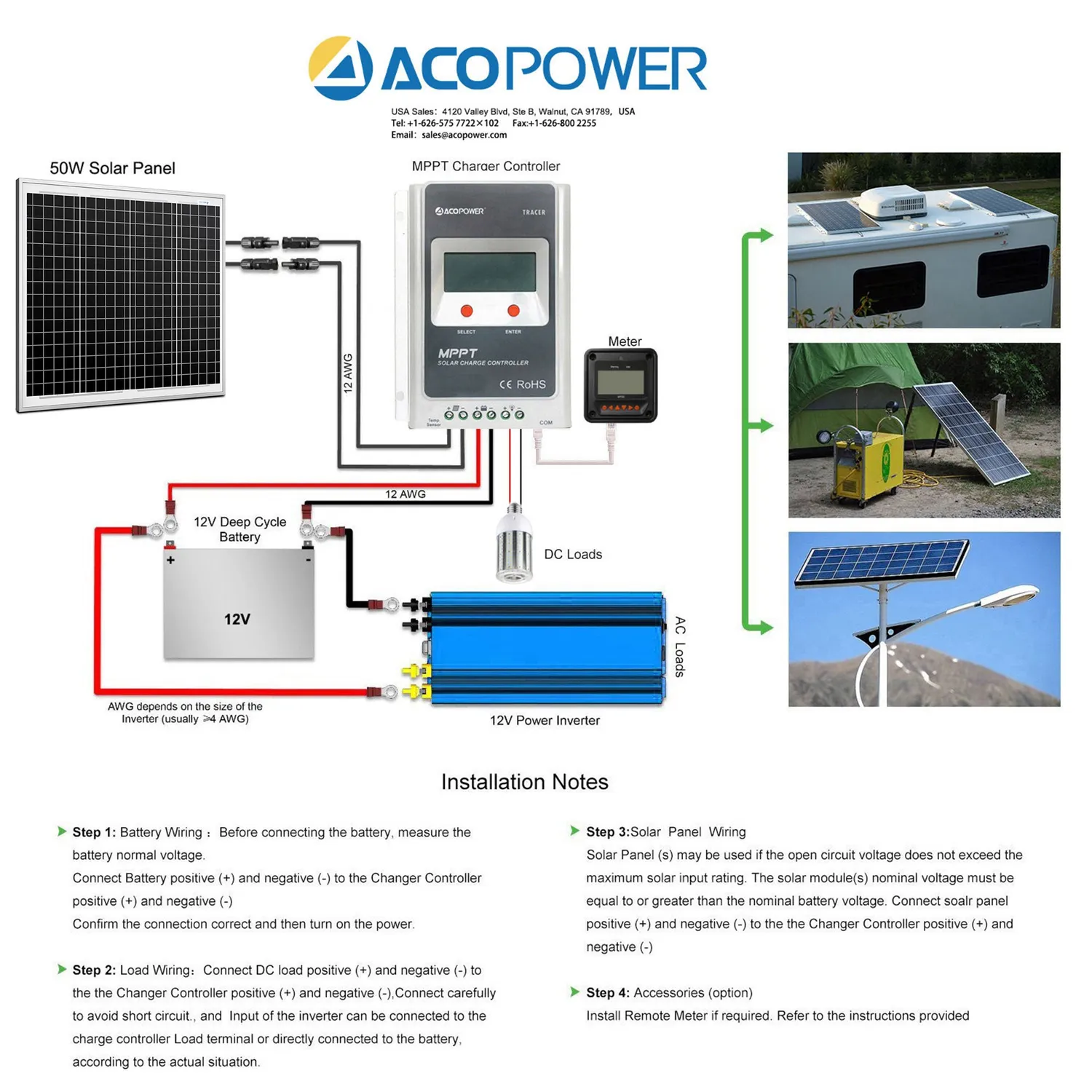 ACOPOWER kit solar 50W 12V cu regulator 10A PWM