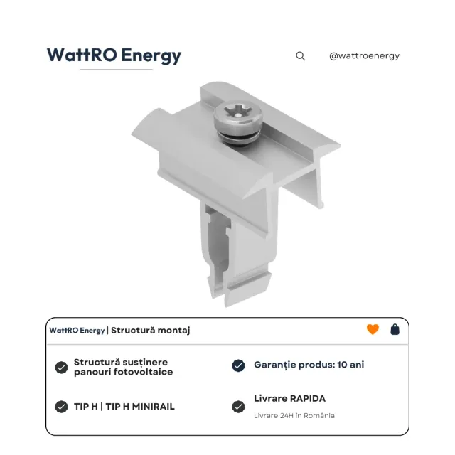 WattRO Energy Minirail Tip H clemă mijloc aluminiu