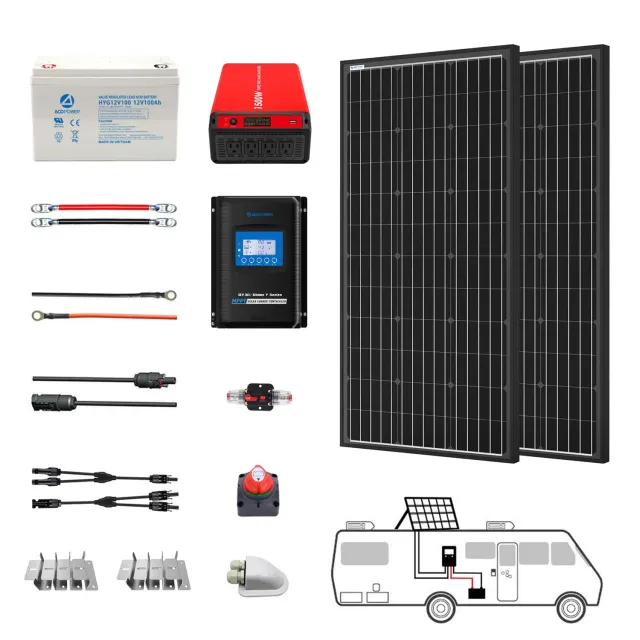 ACOPOWER kit solar off-grid 200W 100Ah invertor 1,5kW