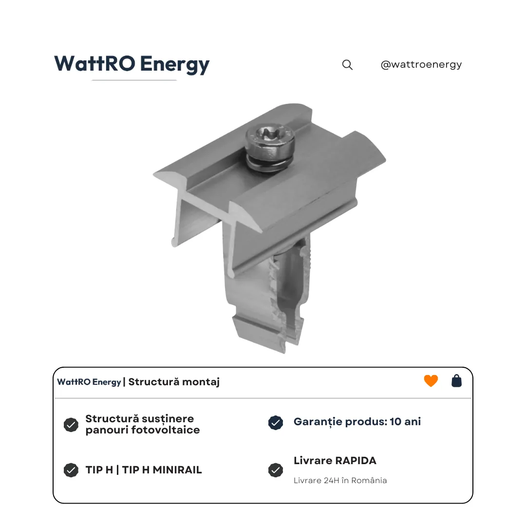 WattRO Energy Minirail Tip H clemă mijloc aluminiu