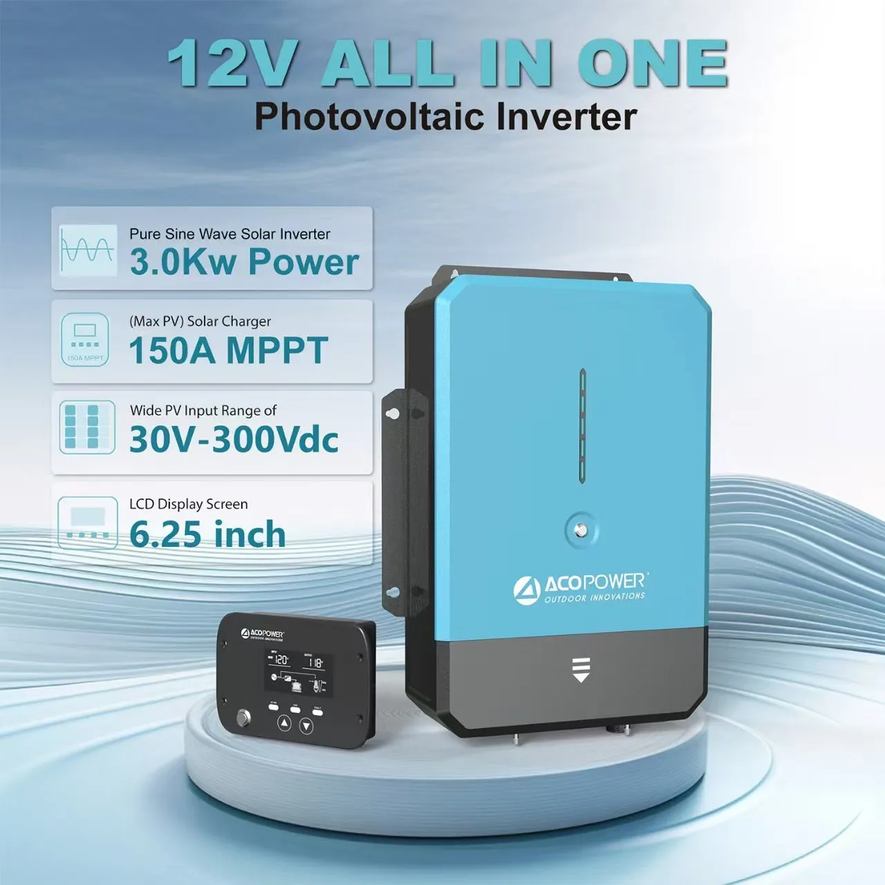 ACOPOWER 3000W 12V invertor hibrid solar sinusoidal pur
