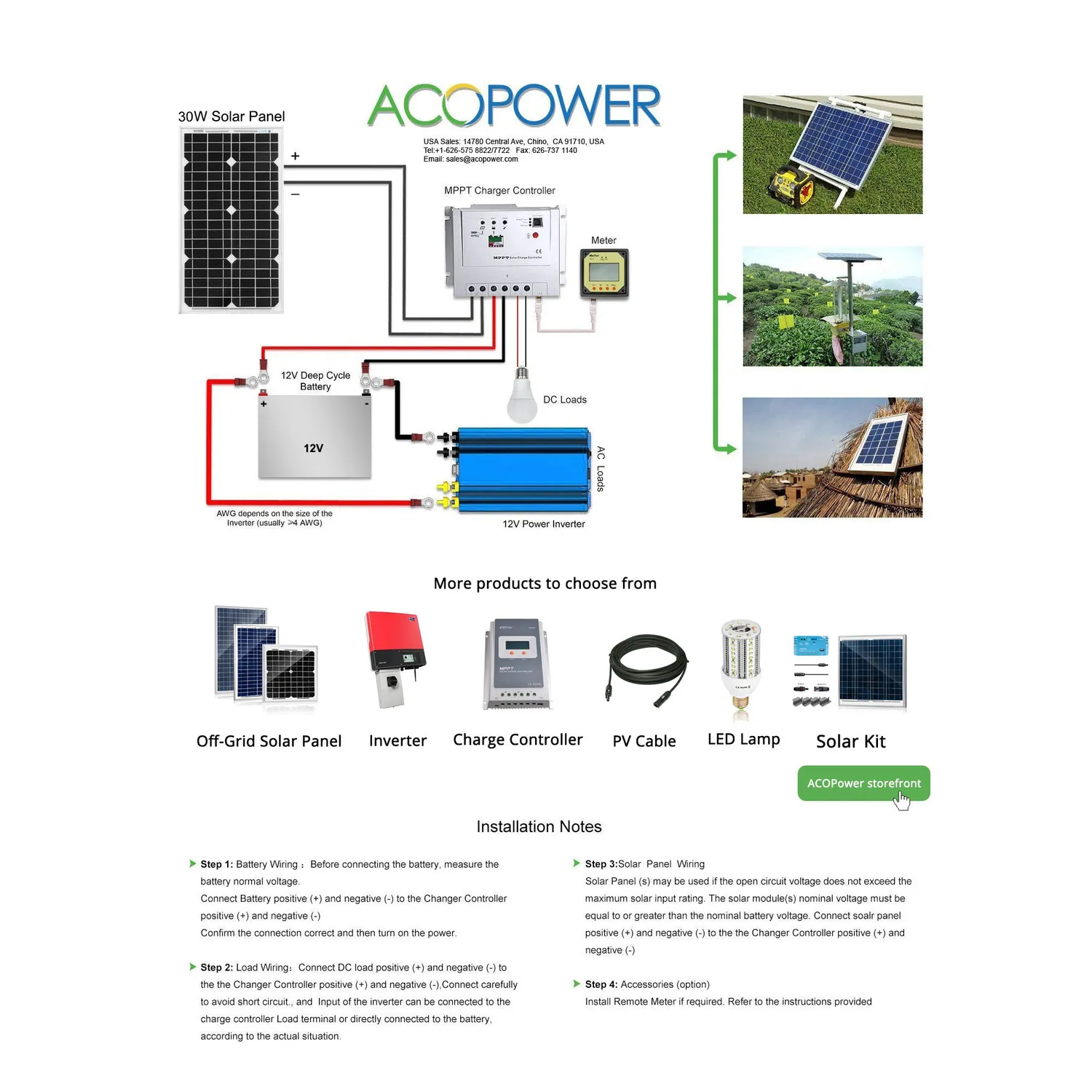 ACOPOWER panou solar 30W 12V monocristalin IP65
